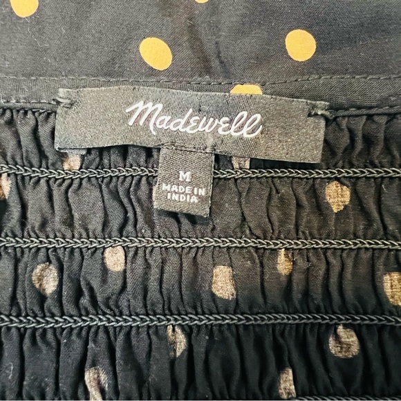 Madewell Lucie V-Neck Smocked Mini Dress in True Black Oval Dot. Size Medium. - Picture 7 of 10